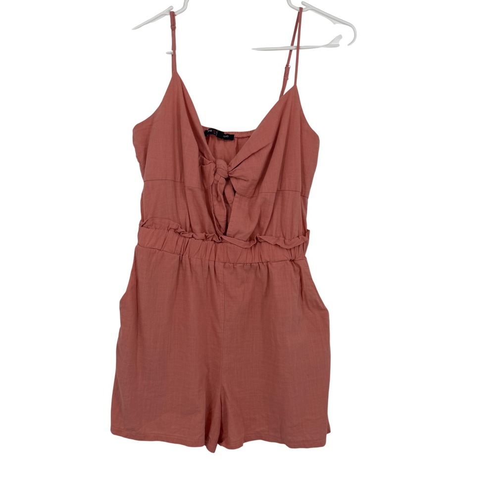 One Clothing Romper Women Medium Rose Pink Excellent Tie Front Ruffle Cotton